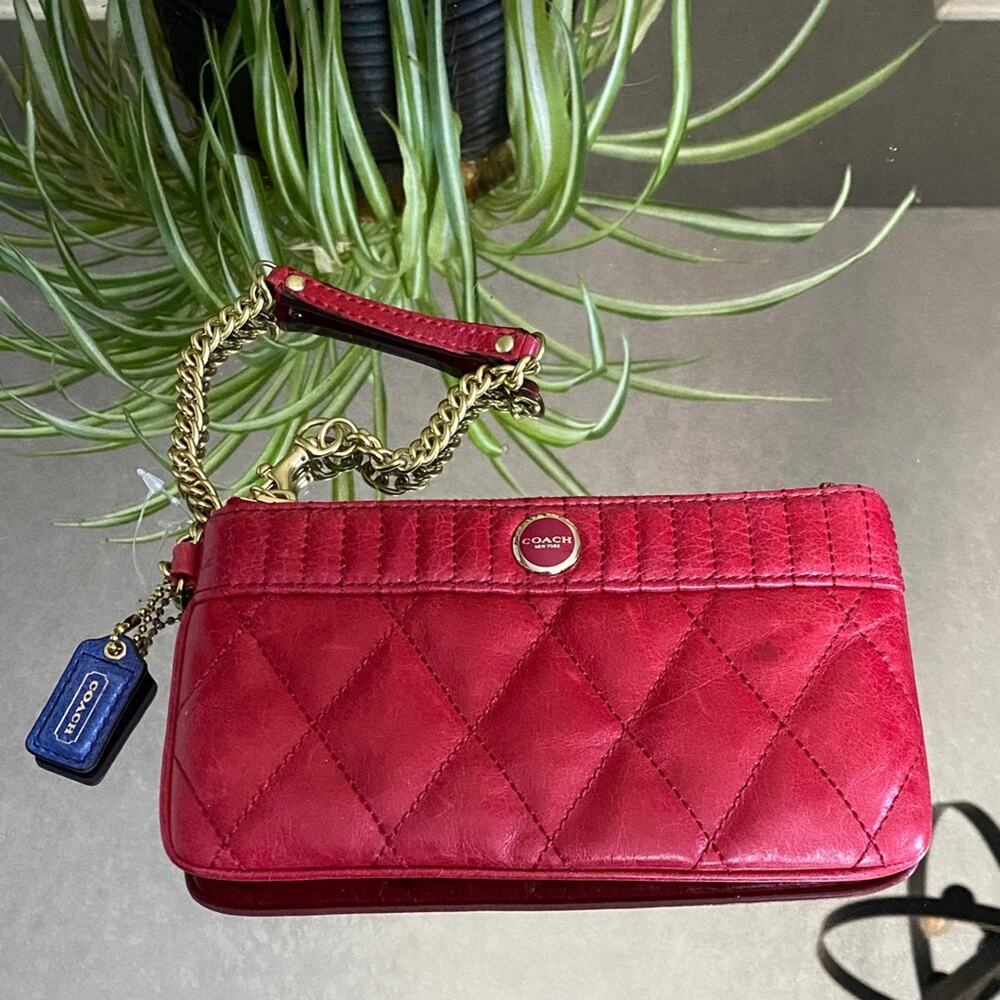Vintage Quilted Red Leather Coach Purse/Wristlet/Clutch